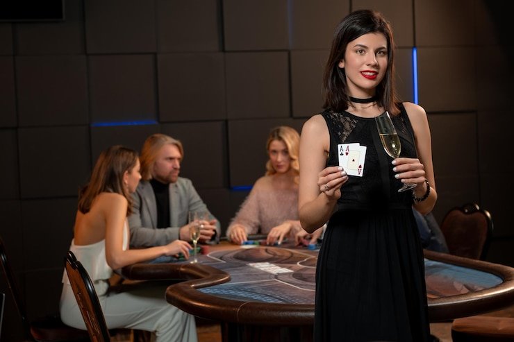 Bandar Ceme dealer table with multiple player seats and live cards display